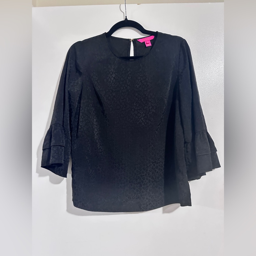 Lilly Pulitzer Black Bell Sleeve Boxy Blouse